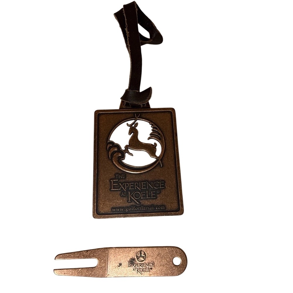 The Experience at Koele Metal Golf Bag Tag & Divot Tool Set Bronze Lanai Hawaii